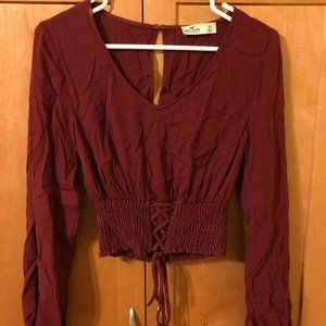 Hollister Smocked Hem Crop Peasant Top